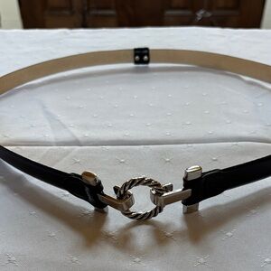Women’s Black Leather Belt with Silver Rope Ring Accent